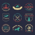 Vector set of camping logos. Tourism emblems or badges. Signs collection of outdoor adventures with Indian elements.