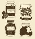 Vector set of canning jam jars with berries.