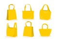 Vector set of canvas bags Yellow color. Mock-up on white background.