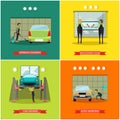 Vector set of car service station, repair shop posters, banners