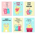 Vector set of cards with cute cats in love Royalty Free Stock Photo