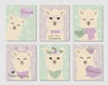 Vector set cards love valentine llama. vertical banners pastel colors. Cute alpaca slogans