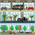 Vector set of cars concept posters, banners in flat style Royalty Free Stock Photo