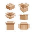 Vector set of carton delivery boxes isolated on white background.