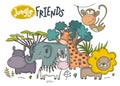 Vector set of cartoon African animals. Colorful jungle collection