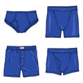 Vector Set of Cartoon Blue Mens Pants. Male Underwear