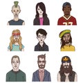 Vector Set of Cartoon Characters. Different Subculture Portraits Royalty Free Stock Photo