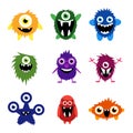 Vector set of cartoon cute monsters and aliens