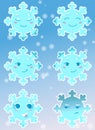 Vector Set Of Cartoon Cute Snowflakes