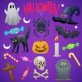 Set Cartoon Drawing of Halloween objects Royalty Free Stock Photo