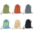 Vector Set of Cartoon Drawstring Bags
