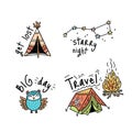 Vector set of cartoon emblems, logos or badges for camping Royalty Free Stock Photo