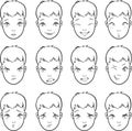 Vector set of cartoon faces with various moods emotions and expressions