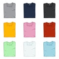 Vector Set of Cartoon Folded T-Shirts. Color Variations.