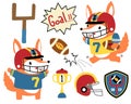 Vector set of cartoon fox playing rugby Royalty Free Stock Photo