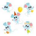 Vector set of cartoon funny blue mice isolated on white