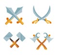 Vector set of cartoon game design crossed sword and axe weapons isolated on white background Royalty Free Stock Photo