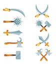 Vector set of cartoon game design crossed swords, axes weapon Royalty Free Stock Photo