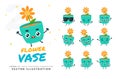 Vector set of cartoon images of flower vase. Part 2