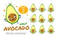 Vector set of cartoon images of Avocado Slice. Part 2