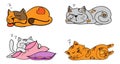 Vector set of cartoon images cute different cats color with actions and emotions