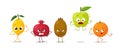 Vector set of cartoon images of intimidated funny fruits on a white background. Emotions, emoji, character