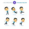 Vector set of cartoon images of Male Doctor. Fourth Set. Isolated Vector Illustration