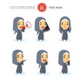 Vector set of cartoon images of a nun. First Set. Isolated Vector Illustration