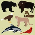 Vector set of cartoon north american animals