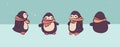 Vector set of cartoon pinguins in different views, convenient for animation design Royalty Free Stock Photo