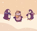 Vector set of cartoon pinguins in different views