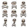 Vector Set of Cartoon Pirate Symbols. Skull and Crossbones Signs Royalty Free Stock Photo