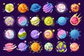 Vector set of cartoon planets. Colorful set of isolated objects. Space background. Fantasy planets. Colorful universe. Game design