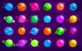Vector set of cartoon planets. Colorful set of isolated objects. Space background. Colorful universe. Game design