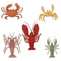 Vector Set of Cartoon Sea Animals. Omar, Lobster and Crab