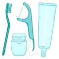 Vector Set of Cartoon Tooth Brushing Items.