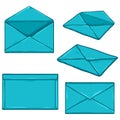 Vector Set of Cartoon Turquoise Envelopes