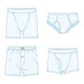 Vector Set of Cartoon White Mens Pants. Male Underwear