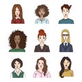 Vector Set of Cartoon Women Faces