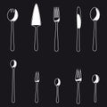 Vector set of catlery icons on black Royalty Free Stock Photo