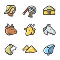 Vector Set of Cattleman and pasture camp Icons.