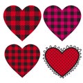 Vector Set Cell Heart backgrounds red and black color. Abstract checkered backdrop fashion cloth cage.