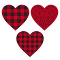 Vector Set Cell Heart backgrounds red and black color. Abstract checkered backdrop fashion cloth cage.
