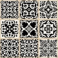 Vector set of ceramic tiles. Ethnic asian ornaments. Collection of floral and geometric decorative patterns