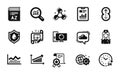 Vector set of Certificate, Data analysis and Swipe up icons simple set. Vector Royalty Free Stock Photo