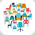 Vector Set of chairs and armchairs. Royalty Free Stock Photo