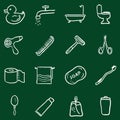 Vector Set of Chalk Doodle Bathroom and Hygiene Icons.