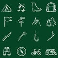 Vector Set of Chalk Doodle Hiking and Camping icons