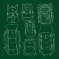 Vector Set of Chalk Sketch Backpacks Royalty Free Stock Photo