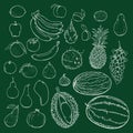 Vector Set of Chalk Sketch Fruits Royalty Free Stock Photo